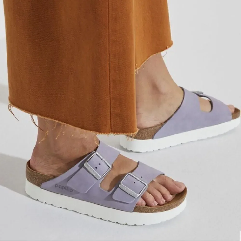 Birkenstock Papillio Arizona Platform Nubuck Leather Purple Fog Narrow NEW $200